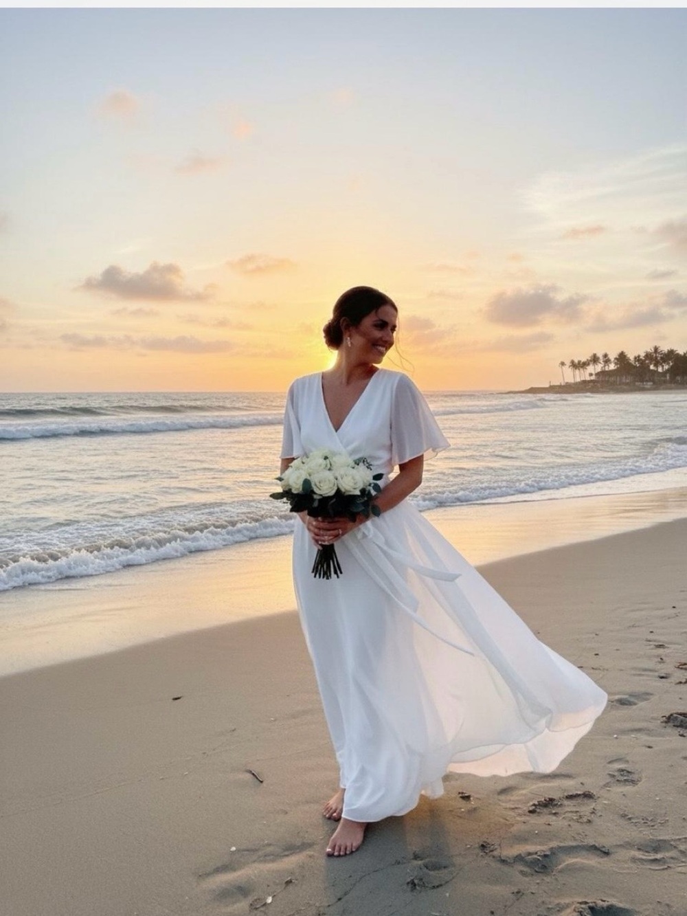 White Long Wrap-Front Women's Dress